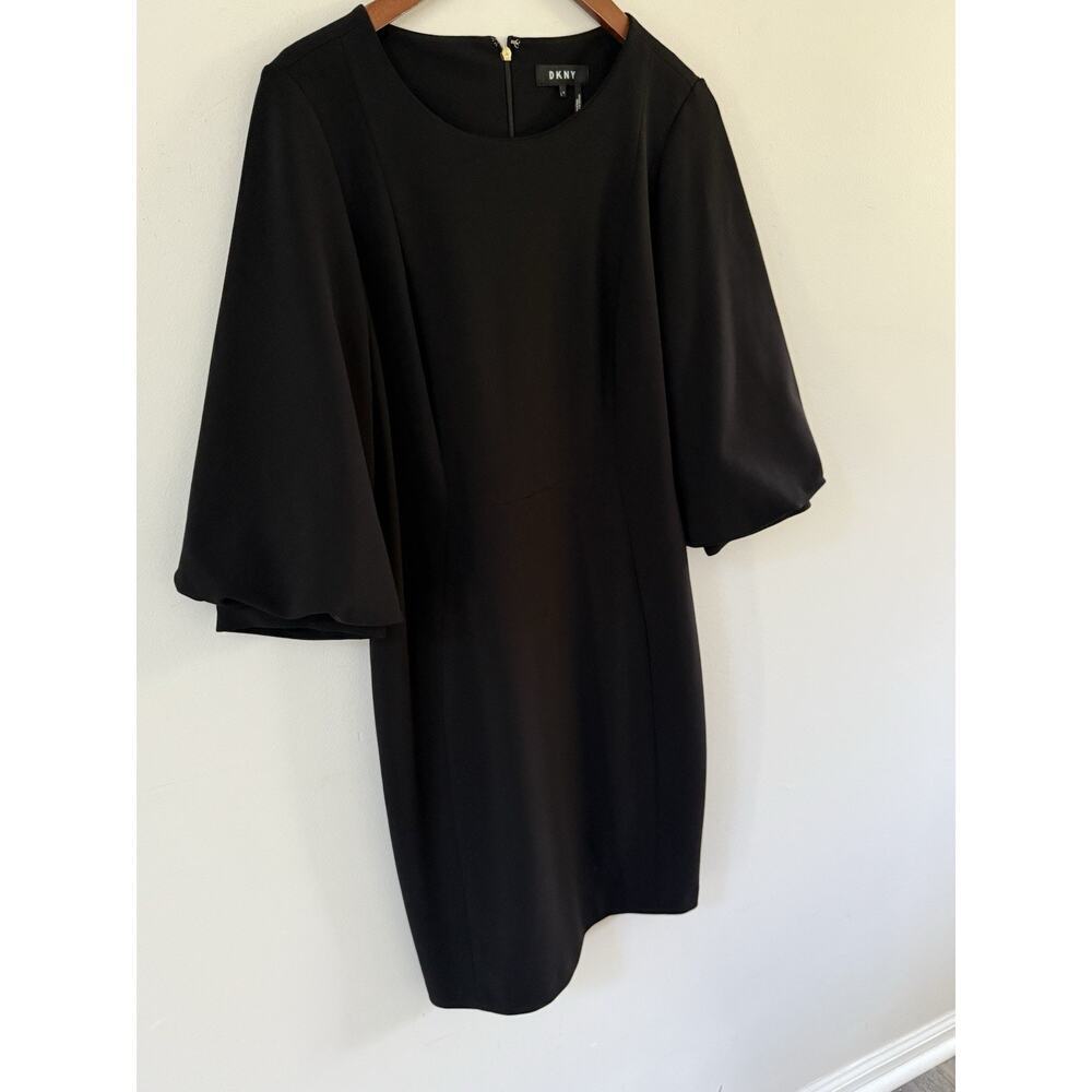 Dkny Balloon Sleeve Sheath Dress Black Size 10 Cocktail Knee Length Career - Picture 3 of 12